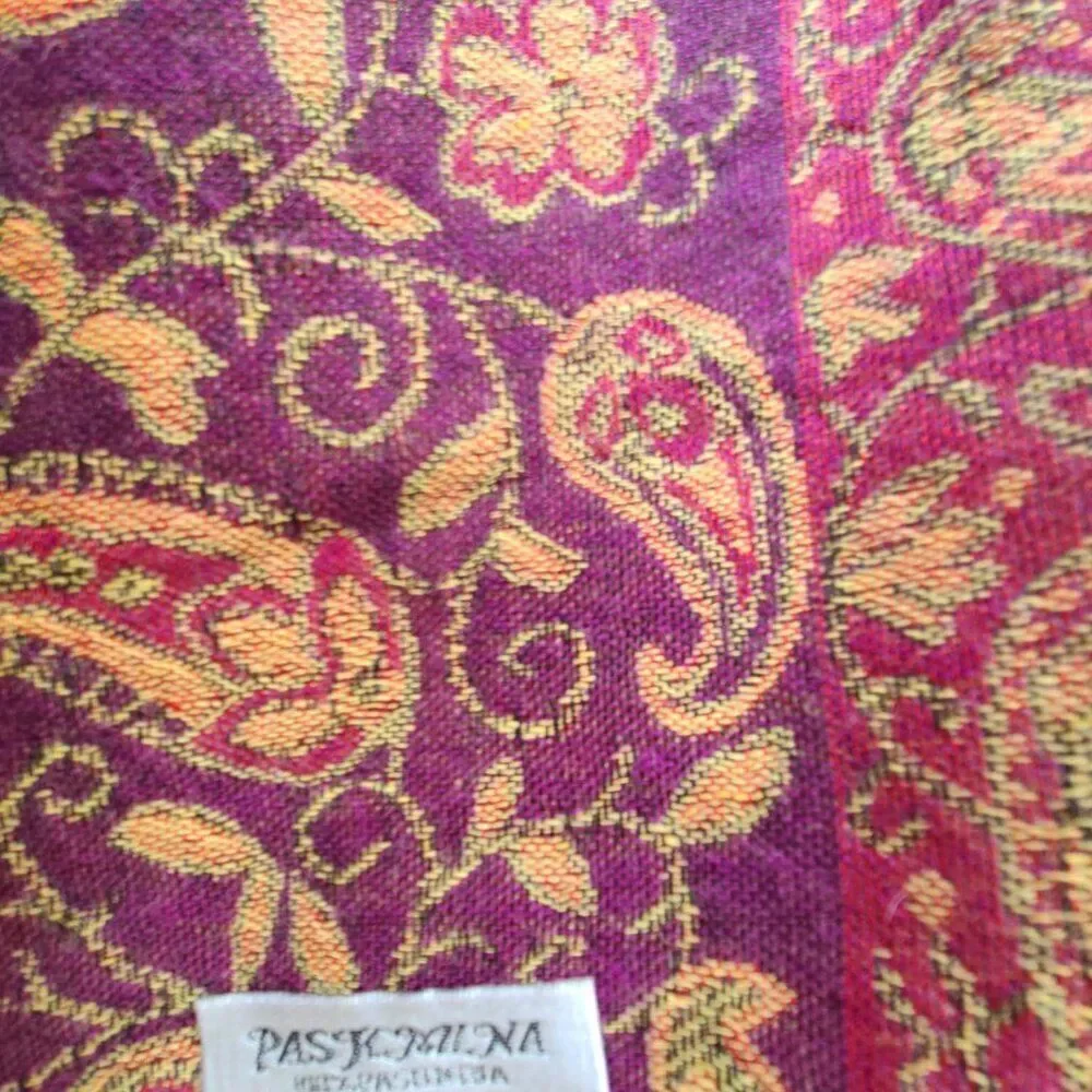 Gorgeous Paisley Red Gold Brown Pashmina Cashmere and Silk